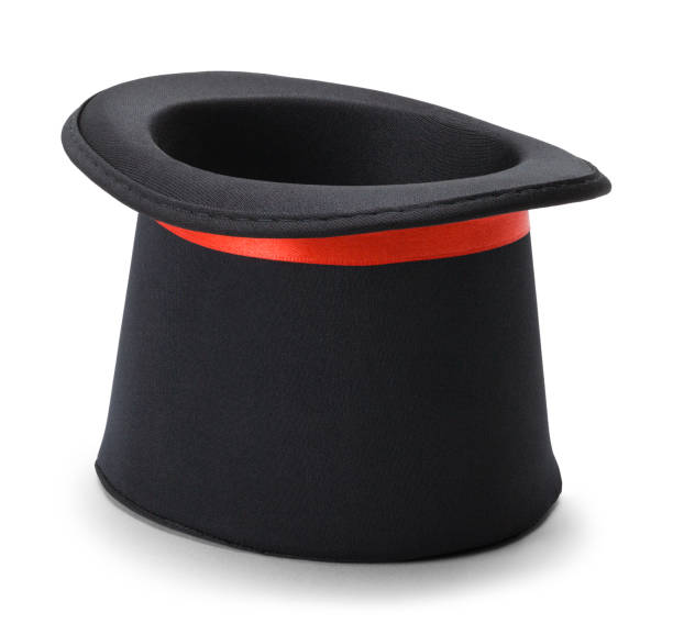 Magic Black Top Hat Black Top Hat Upside Down Isolated on White Background. black hat upside down stock pictures, royalty-free photos & images