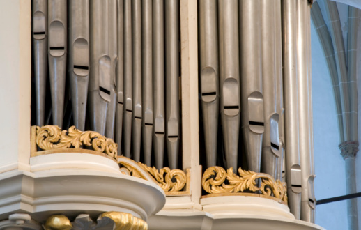 Music stands by the organ in the Dominican Monastery in Krakow