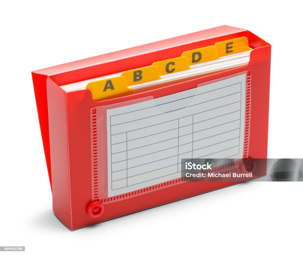 Open Red Index Card Holder Red Index Card Holder Isolated on White Background. Address Book Stock Photo