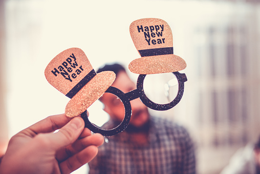 Novelty Glasses with Happy New Year Text and Funny Male Behind