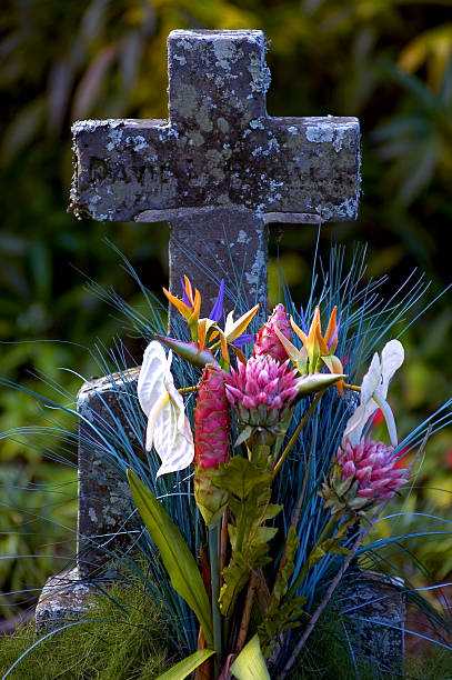 croix de kauai - new life death cemetery flower photos et images de collection