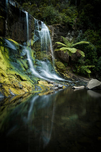 Mokoroa Falls, Scenic Waterfalls and stream in New Zealand stock photo