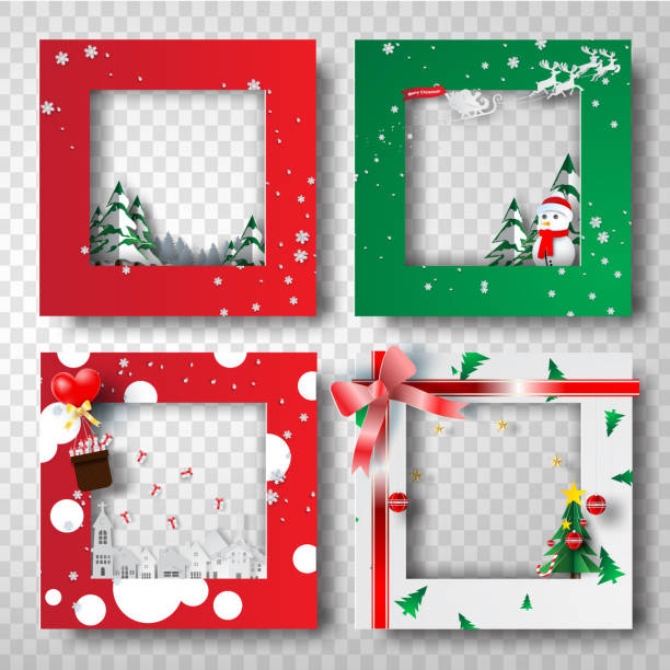 Paper art and craft of Christmas border frame photo design set,transparency,vector Paper art and craft of Christmas border frame photo design set,transparency,vector geographical border photos stock illustrations