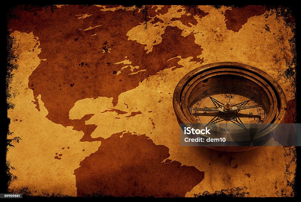 World Map and Compass  Africa Stock Photo
