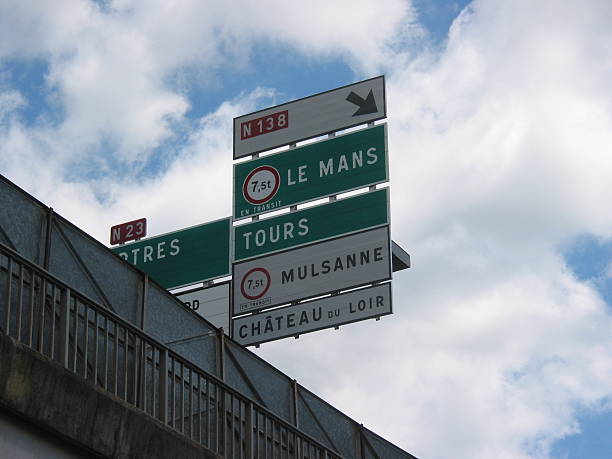 French Roadsign approaching Le Mans stock photo