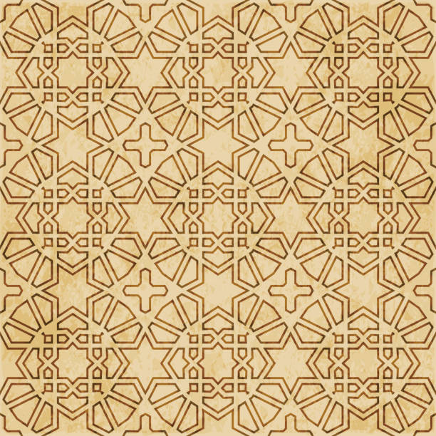 레트로 브라운 이슬람 완벽 한 기하학 패턴 배경 동부 스타일 장식 - cork textured backgrounds circle stock illustrations