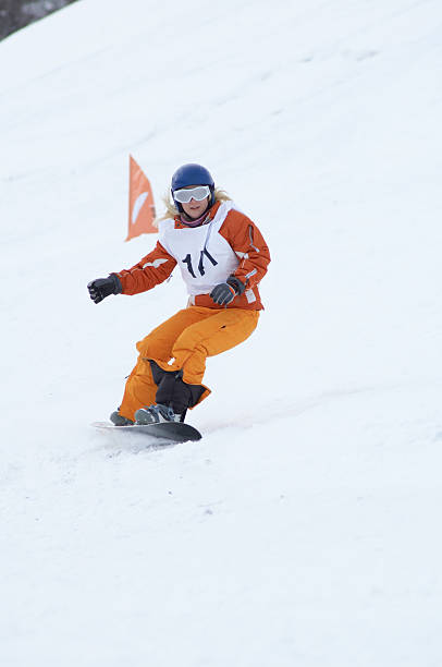 istock Snowboard girl in race 89961739