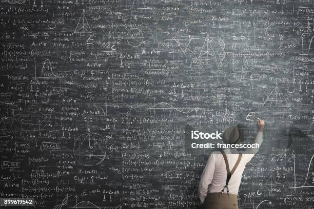 Wise Man Got Mathematical Problem Solution Stock Photo - Download Image Now - Mathematics, Mathematical Symbol, Chalkboard - Visual Aid