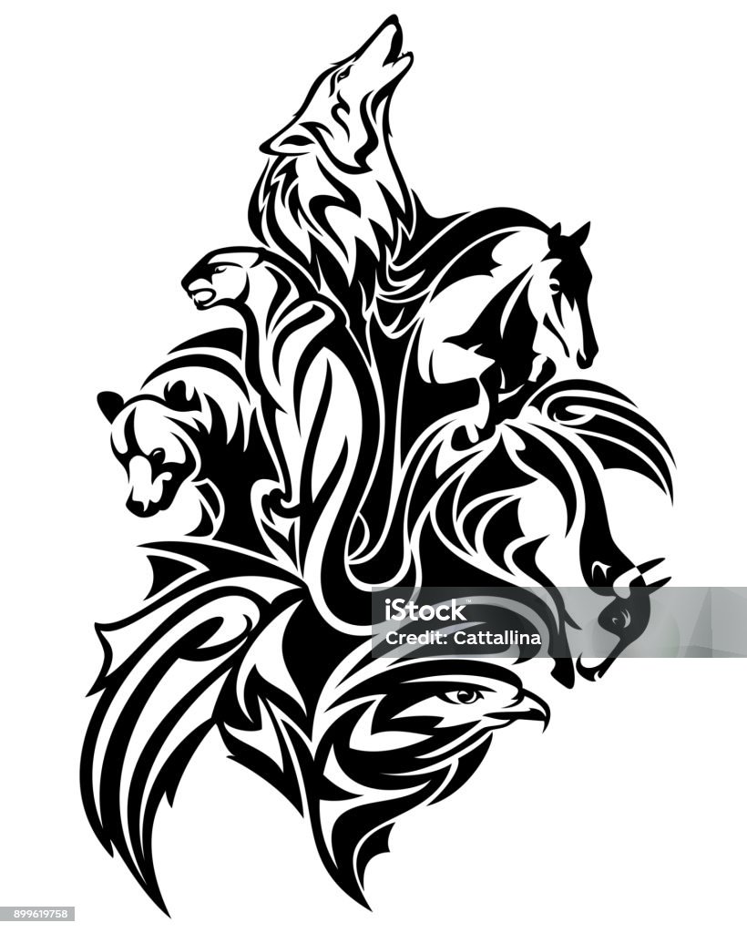 Wild Animals Spirits Black Vector Design Stock Illustration - Download  Image Now - Mountain Lion, American Bison, Animal - iStock