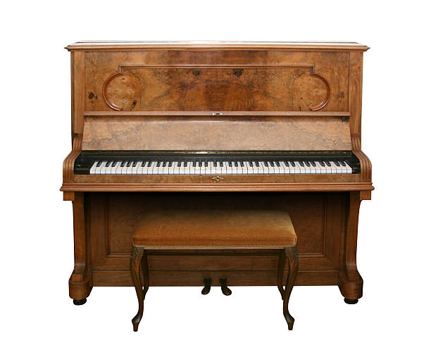Antique Piano with path Old fashioned piano isolated on white with clipping path piano stock pictures, royalty-free photos & images