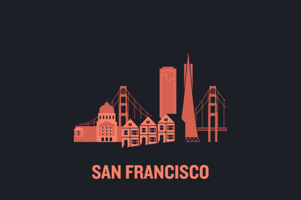 샌 프란 시스 코의 스카이 라인의 그림입니다. 평면 벡터 디자인입니다. - san francisco county skyline vector bridge stock illustrations