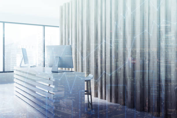 istock Wooden reception, dark wooden wall toned side 899629478