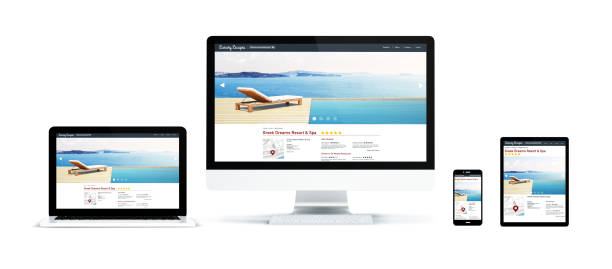 istock realistic devices isolated with resort and spa website 899629606