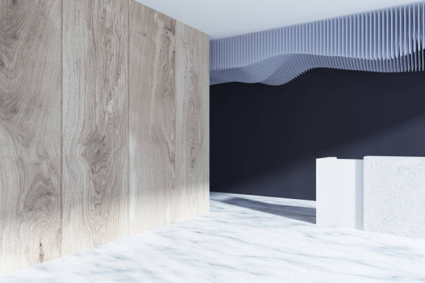istock Black and wooden reception hall close up 899635816