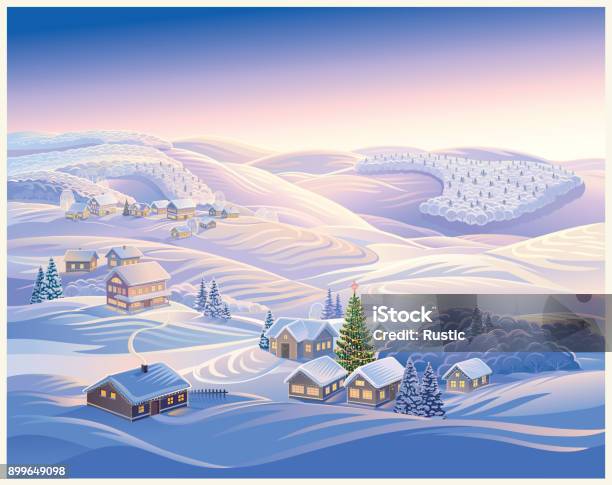 Winter Christmas Landscape Stock Illustration - Download Image Now - Christmas, Town, Winter