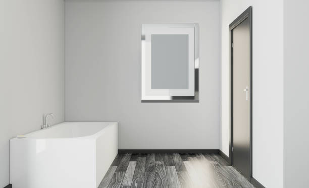 istock Modern bathroom including bath and sink. 3D rendering. Empty picture 899649284