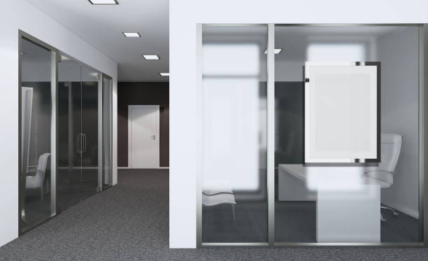istock Open space office interior with like conference room. Mockup. 3D rendering. Mockup picture 899649452