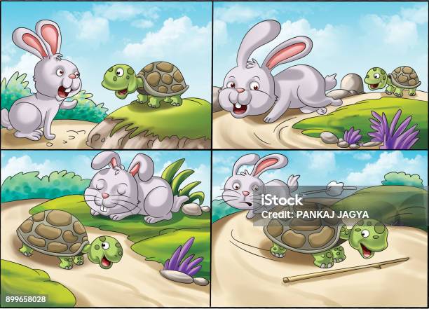 Rabbit And Tortoise Story Stock Illustration - Download Image Now - Animal,  Art, Cartoon - iStock