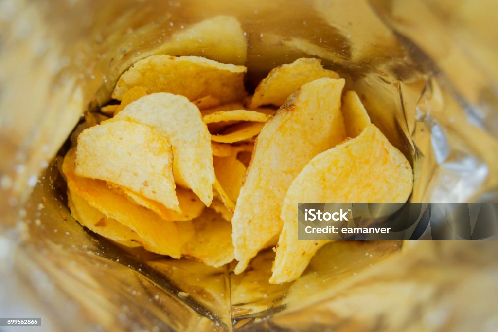 Potato chips in an open bag Convenience Food Stock Photo
