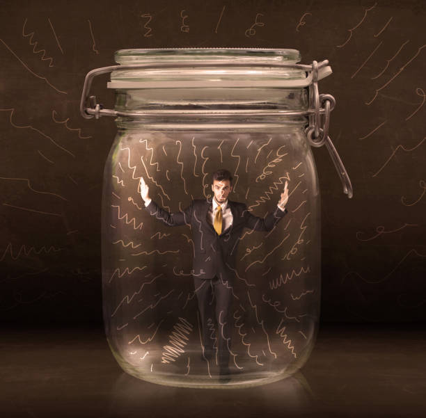 istock Businessman inside a jar with powerful hand drawn lines concept 899665798