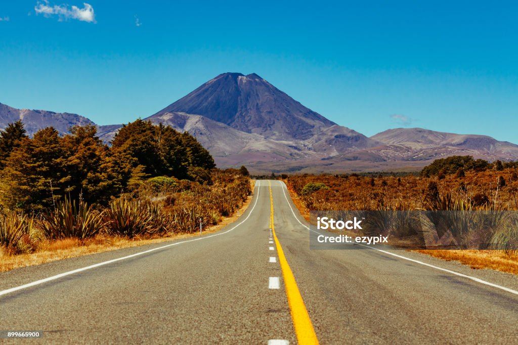 Mount Ngauruhoe New Zealand Looking at Mount Ngauruhoe. The active vulcano is based in the north isle of New Zealand at the Rangipo Desert. Rotorua Stock Photo