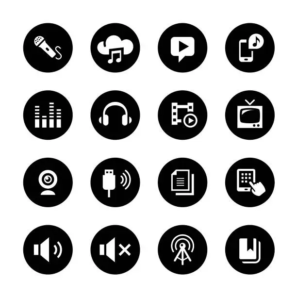 Vector illustration of Media Circle Icons Set