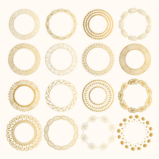 ilustrações de stock, clip art, desenhos animados e ícones de set of rustic golden frames. vector. isolated. - frame ellipse gold paintings