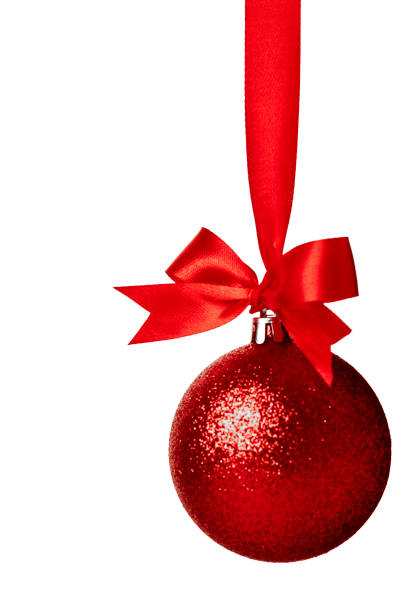 istock Red christmas ball with red bow over white 899674294
