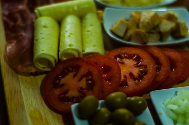Set with different appetizers in small portions, healthy and delicious snacks, diet food