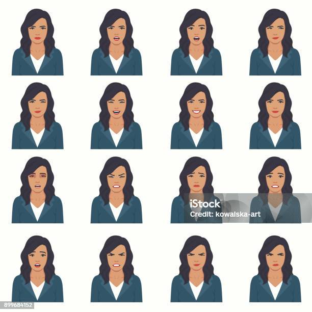 Vector Illustration Of A Face Expressions Stock Illustration - Download Image Now - Facial Expression, Human Face, Women