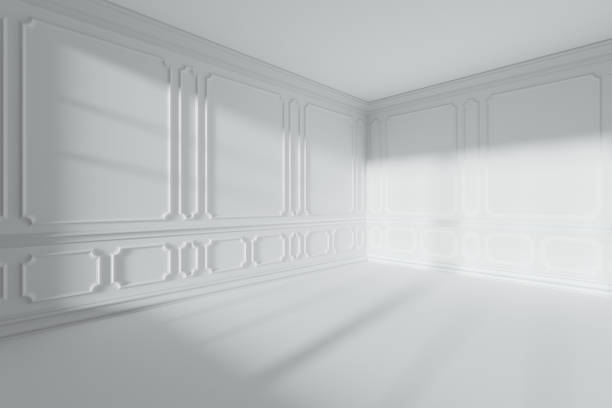 istock Corner of white empty room with classic style decor on walls 899691020