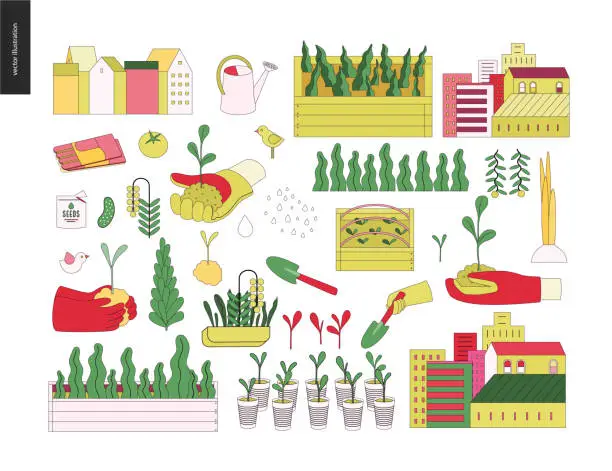 Vector illustration of Urban farming and gardening elements