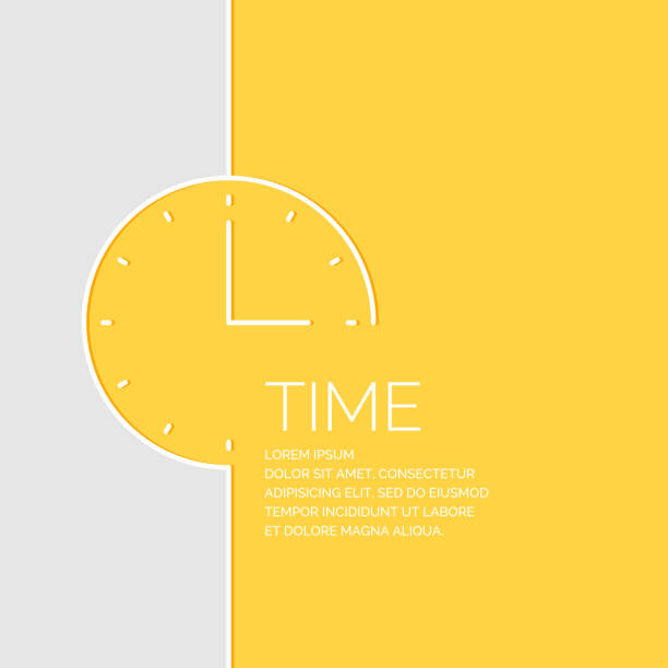 Time in a linear style. Vector illustration Time in a linear style. Vector illustration on a yellow background. clock designs stock illustrations