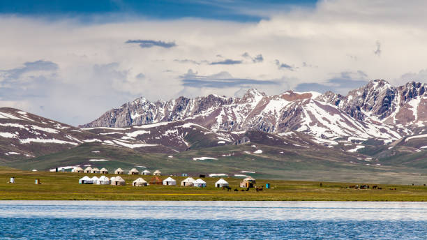 Nice Mountains in Kyrgyzstan country Song Kul - high alpine lake in the Tian Shan Mountains of Kyrgyzstan yurt photos stock pictures, royalty-free photos & images