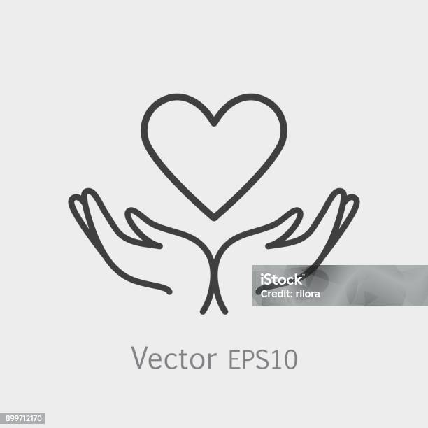 Heart In Hands Symbol Line Icon Logo Template For Charity And Donation Voluntary And Non Profit Organization Stock Illustration - Download Image Now