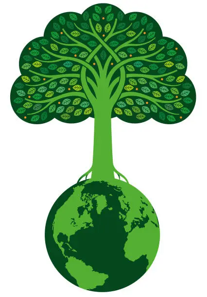 Vector illustration of Green tree and globe illustration