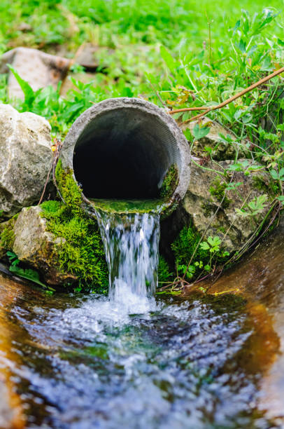 istock pipe from the ground flowing ecological clean water 899719830