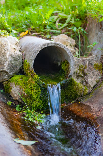 istock pipe from the ground flowing ecological clean water 899719892