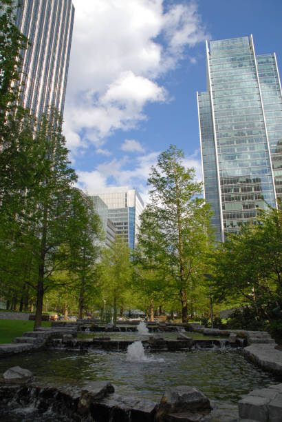 Jubilee Park in Canary Wharf stock photo
