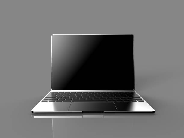 istock Laptop with black screen isolated on gray background 3D illustration render 899724518