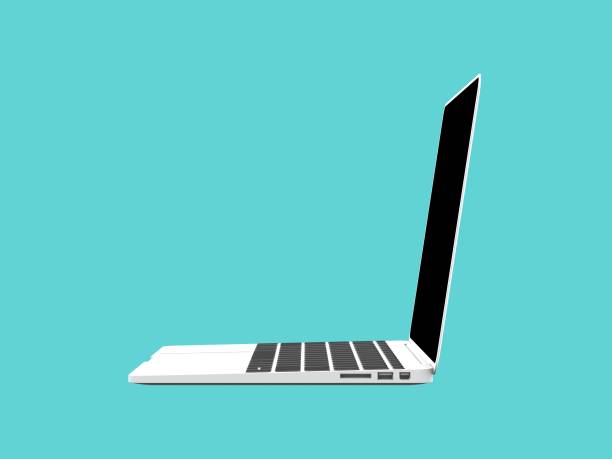 istock Laptop with black screen isolated on blue background 3D illustration render 899724572
