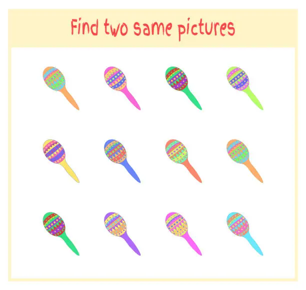 Vector illustration of Cartoon Vector Illustration of Finding Two Exactly the Same Pictures Educational Activity for Preschool Children with maraca