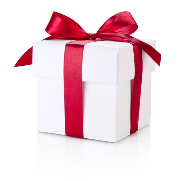 istock White gift box tied burgundy ribbon bow Isolated on white background 899730806