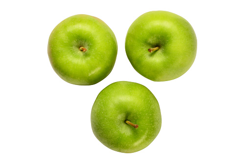 Three Granny Smith Apples isolated on white with clipping paths