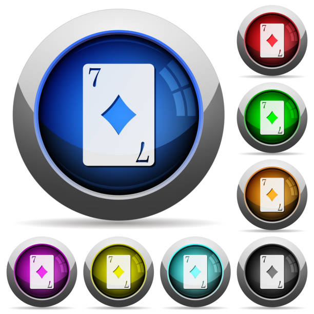7 ダイヤモンド カードの丸い光沢のあるボタン - rummy leisure games number color image点のイラスト素材／クリップアート素材／マンガ素材／アイコン素材