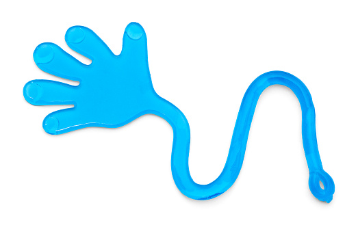 Blue Sticky Slappy Hand Toy Isolated on White Background.