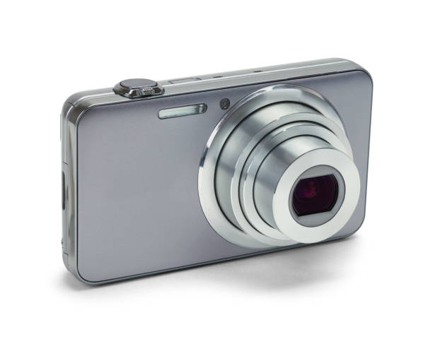 Silver Zoom Camera Point and Shoot Silver Camera Isolated on a White Background. digital camera stock pictures, royalty-free photos & images