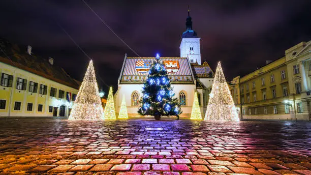Christmas time in Zagreb Croatia with christmas lights and vivid colours