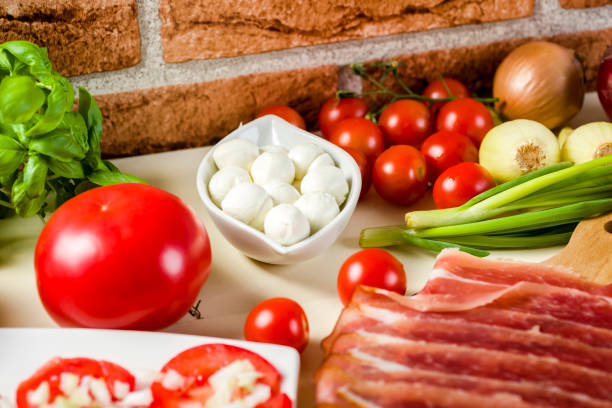 istock bruschetta with tomatoes, mozzarella, Parma ham and basil 899763946