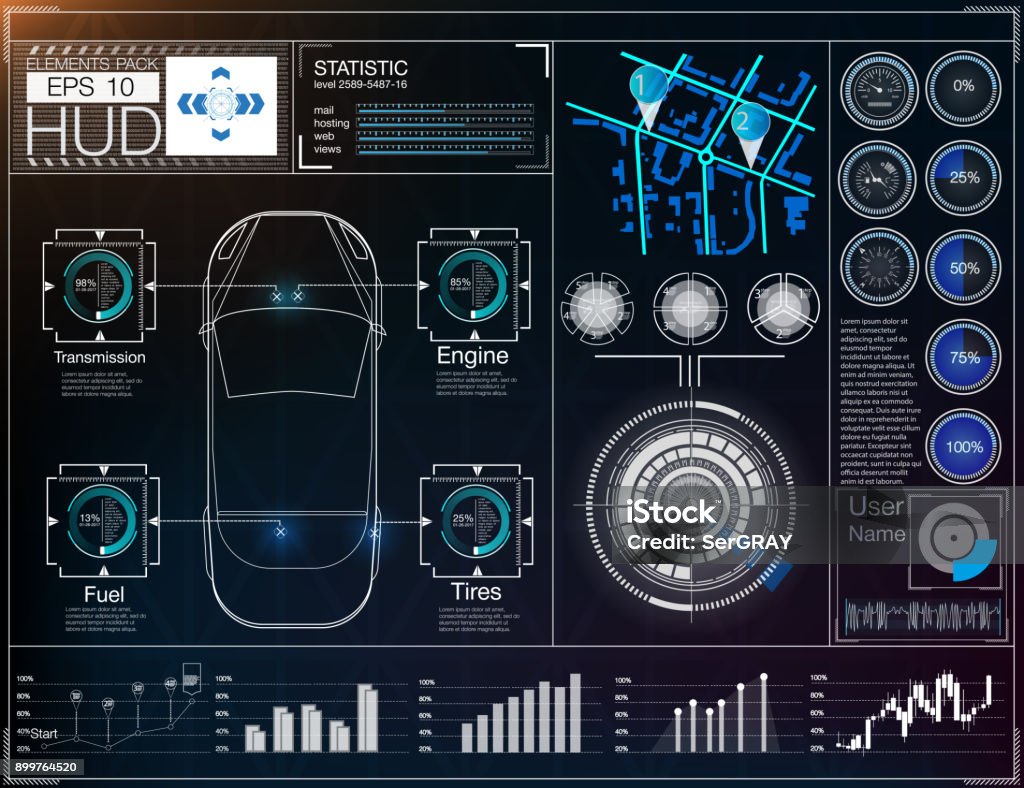Futuristic user interface. HUD UI. Abstract virtual graphic touch user interface. Cars infographic. Futuristic user interface. HUD UI. Abstract virtual graphic touch user interface. Cars infographic. Vector science abstract.  Vector illustration. Car stock vector